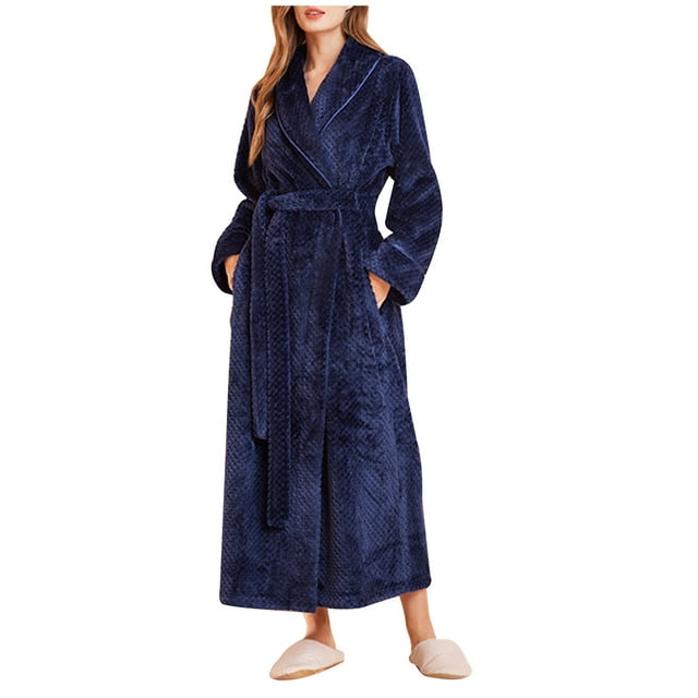 Timegard Womens Nightgowns Solid Color Comfy Bathrobe Fall Winter Casual Loose Long Robes with Pockets