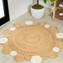 JONATHAN Y ANSA 6' Round Area Rug, Ayana Two-Tone Jute Hippy Circle - Natural/Cream, RNF107A-6R