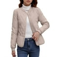 thumbnail image 5 of Miluxas Women's Fashion Loose Round Neck Long Sleeve Casual Quilted Solid Color Cotton Pdded Jacket Khaki XXXL(XXXL), 5 of 9