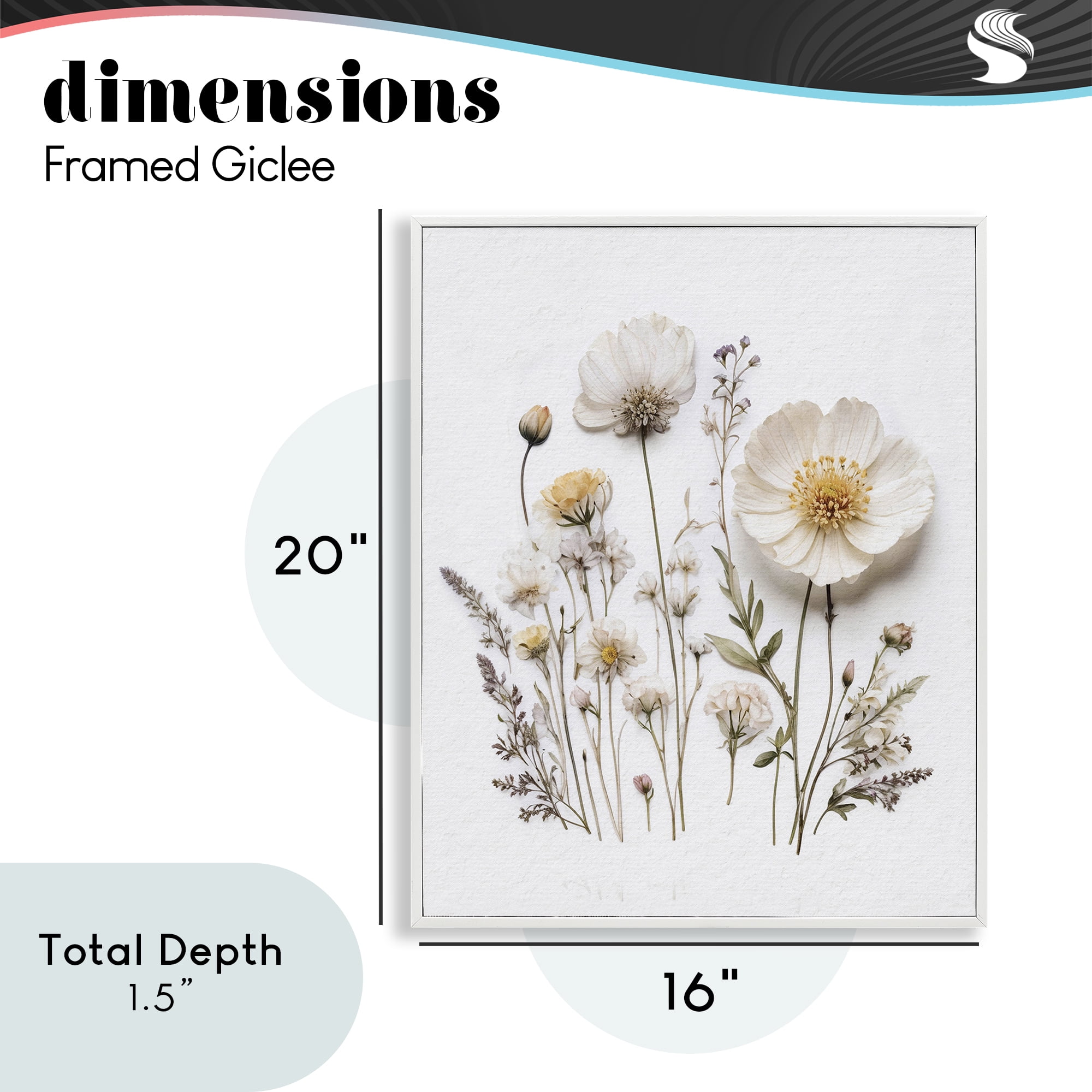 Pressed Bathroom Botanicals White Framed Giclee Art, design by Lettered and Lined