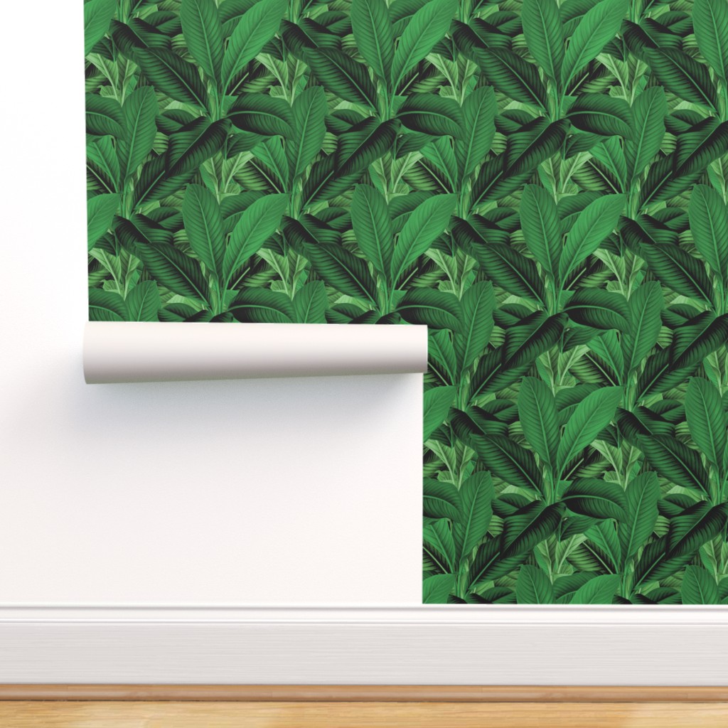 Removable Water-Activated Wallpaper Tropical Palms Banana Leaf