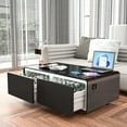 thumbnail image 2 of Modern Smart Coffee Table with Built-in Fridge, Bluetooth Speaker, Wireless Charging Module, Touch Control Panel, Power Socket, USB Interface, Outlet Protection, Atmosphere light, and More, 2 of 9