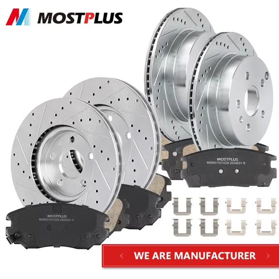 MOSTPLUS Front & Rear Drilled Rotors w/ Brake Pads for 2010-2017 Chevy Equinox GMC Terrain