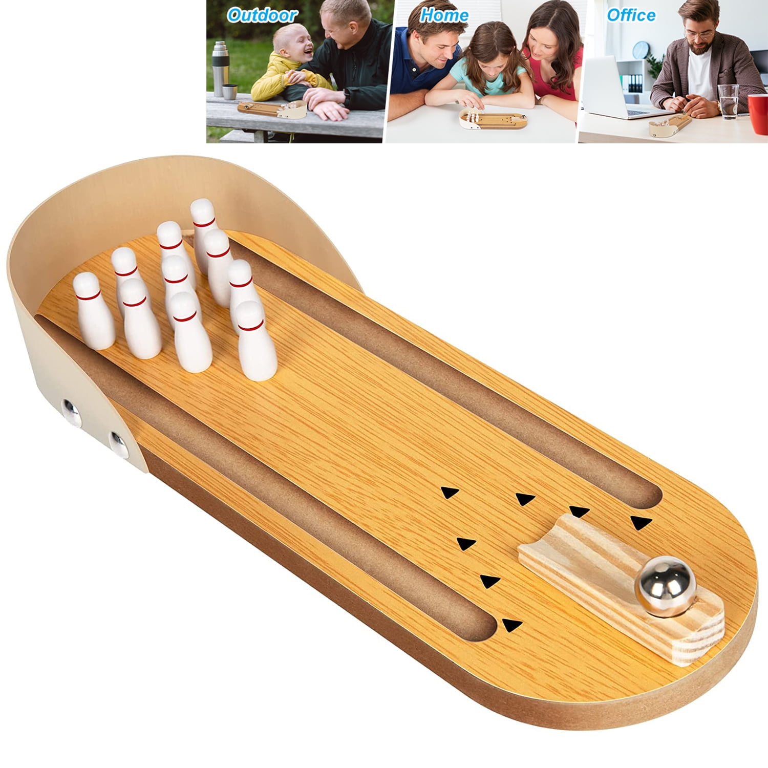 Table Top Mini Bowling Game Set - Tabletop Wooden Board Mini Arcade