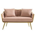 thumbnail image 3 of Velvet Loveseat with Two Pillows, Upholstered Leisure Armchair with Metal Legs, Barrel Accent Chair for Living Room, Bedroom, Office, Pink, 3 of 7