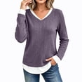 thumbnail image 6 of Women's Casual 2 in 1 Pullover Long Sleeve Layered Shirts V Neck Solid Color Blouse Fall Fashion Outfits, 6 of 9