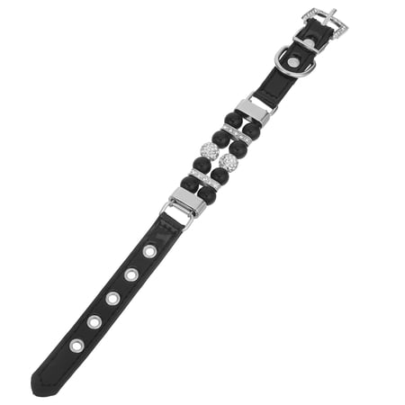 OULII Adjustable Black Beaded Dog Necklace Collar for Small Breed Dogs and Puppies