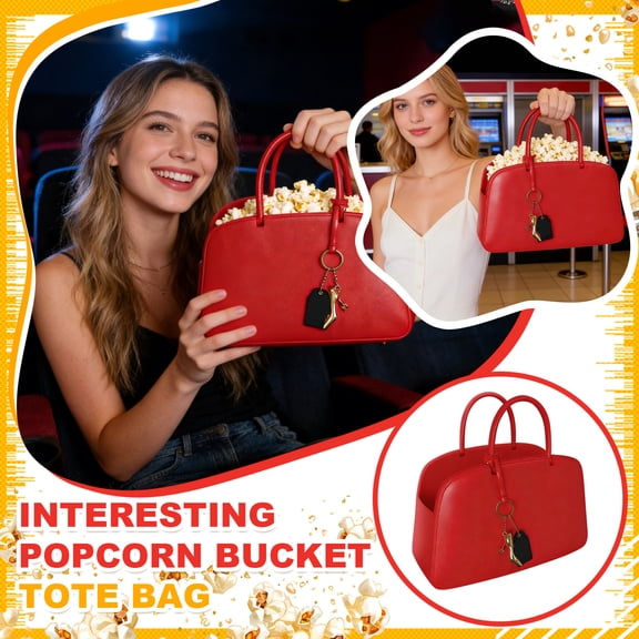 Handbag Popcorn Bucket for Movie Night Fashionable with Cute High-Heel Charm, Ideal Popcorn Handbag for Pop Corn Machine, Cinema, Carnival, Party