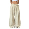 thumbnail image 3 of Women Drawstring Striped Pants Loose Wide Leg Trousers Casual Low Waist Pants Comfy Lounge Pants with Pockets Yellow L, 3 of 9