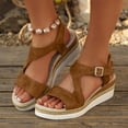 thumbnail image 2 of Pandaie Wedge Sandals for Women Dressy Platform Summer Espadrille Ankle Strap Comfortable Womens Shoes with Arch Support Brown,7.5, 2 of 9