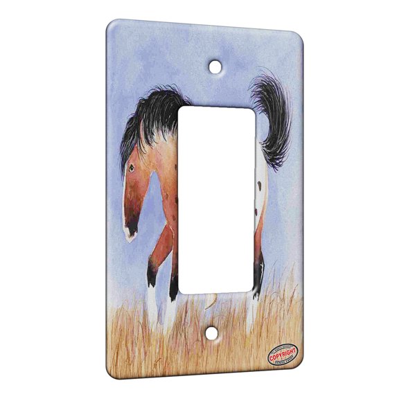 KuzmarK™ 1 Gang Rocker Wall Plate - Bay Roan Appaloosa in Late Summer Horse Art by Denise Every