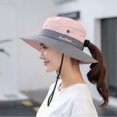 thumbnail image 5 of Wide Brim Ponytail Sun Hat Waterproof UV Protection Bucket Boonie Hat for Women, 5 of 5