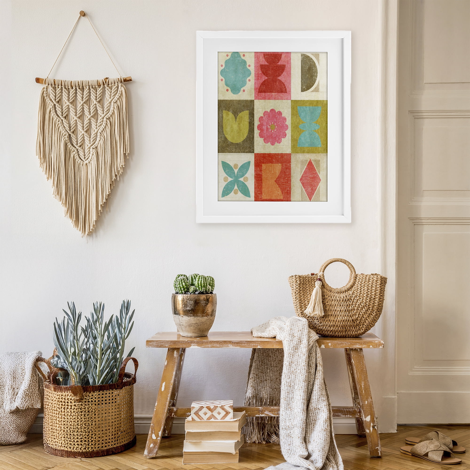 Stupell Industries Happy Dance Geometrics White Framed Print Under Glass, design by Suzanne Nicoll