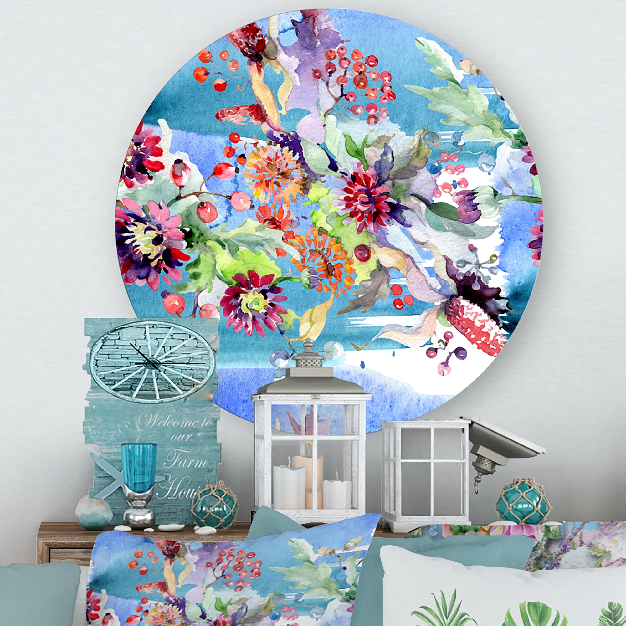 Designart 'Wildflowers and Vibrant Wild Spring Leaves XIII' Modern Circle Metal Wall Art 23x23 - Disc of 23