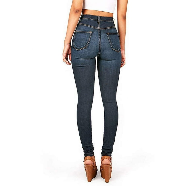 Vibrant Womens Classic High Waist Denim Skinny Jeans Dark Denim