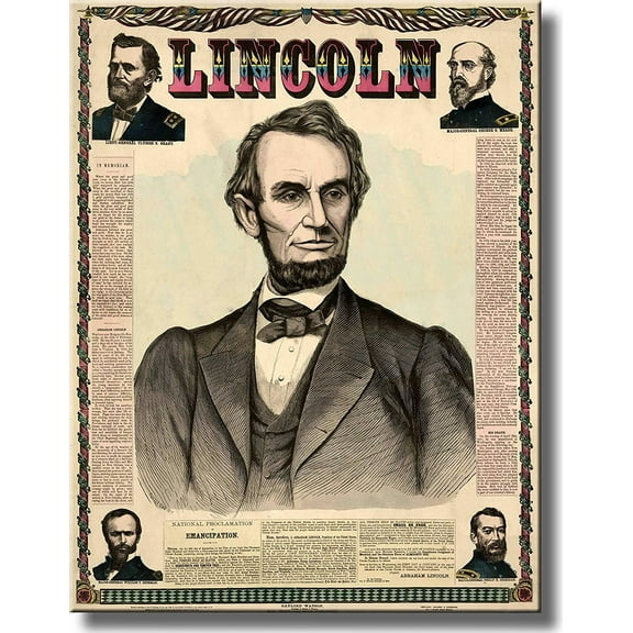 Abraham Lincoln in Newspaper Picture Made on Stretched Canvas Wall Art Decor Ready to Hang!.