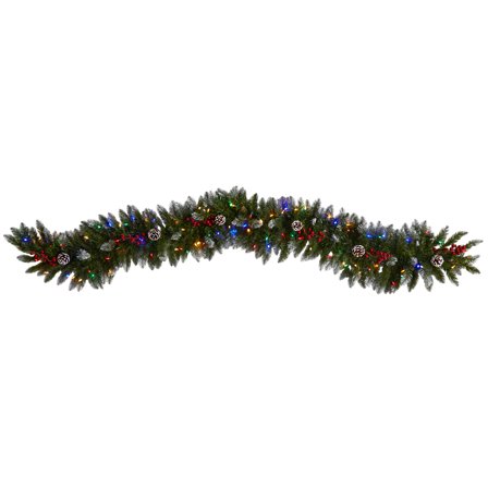 Nearly Natural 6' Snow Tip Christmas Garland with Pinecones, Prelit 100 Multicolor LED Lights