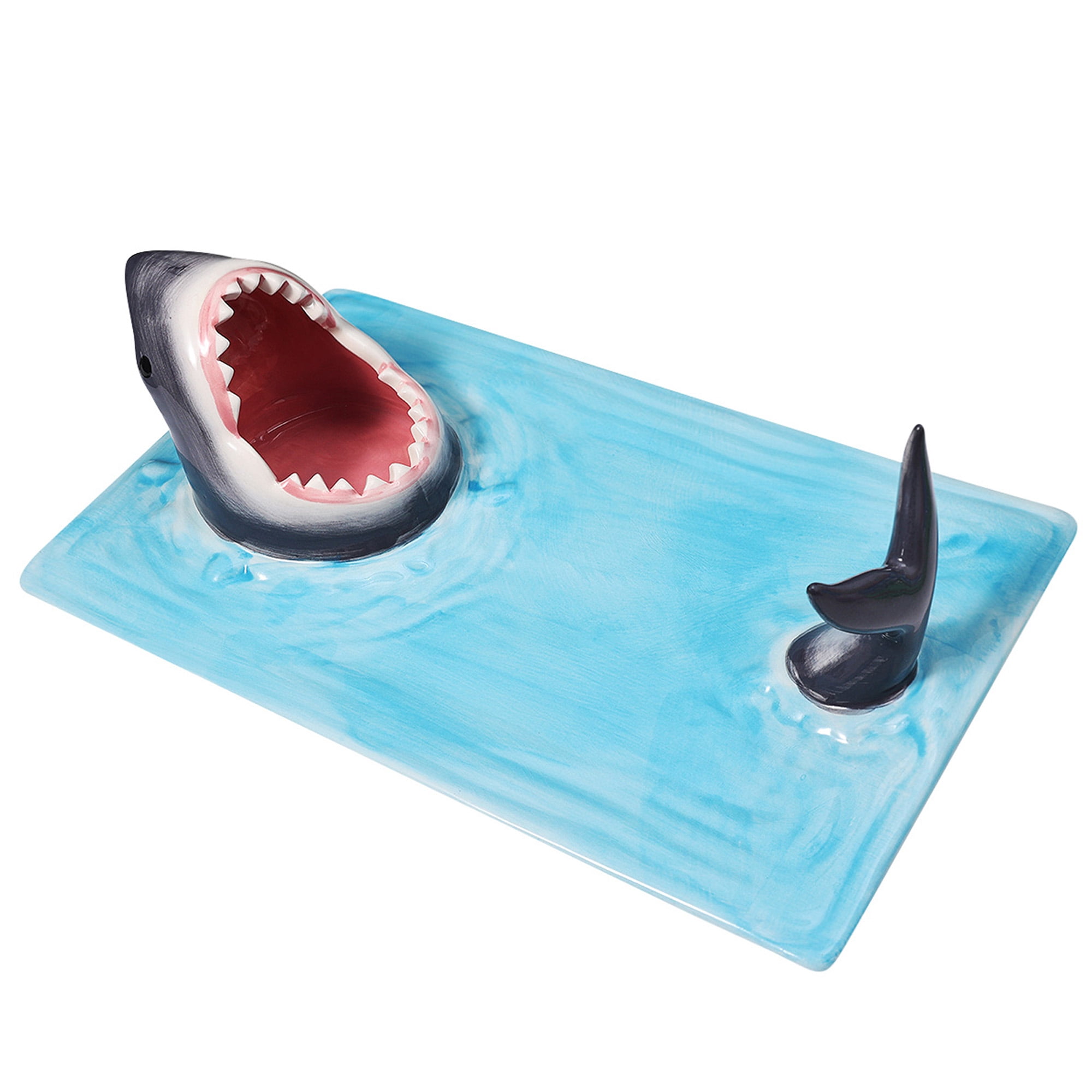 WHAT ON EARTH Shark Attack Hand-Painted Ceramic Sushi Serving Platter 