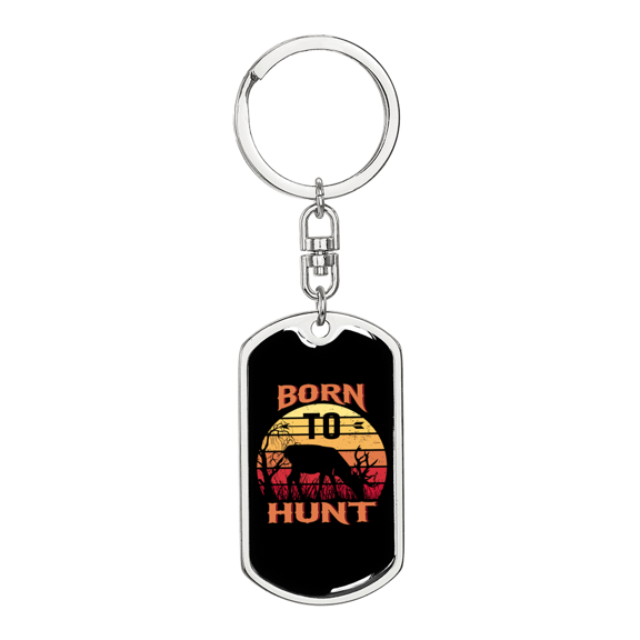 Born To Hunt Deer Stainless Steel or 18k Gold Premium Swivel Dog Tag Keychain