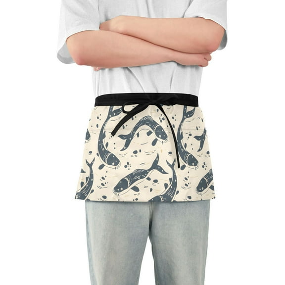 Cute Catfish Server Apron with 3 Pockets Waterproof Waitress Waist Short Apron for Man Woman 12 Inches