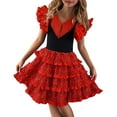 thumbnail image 1 of Robes Décontractées pour Filles Tout-Petits Couleur Unie Imprimé à Pois Col en V Sans Manches Robe de Danse Ballet, Rouge, 2-3 Ans, 1 of 4