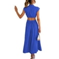 thumbnail image 3 of Colisha Ladies Tank Dress Solid Color Long Maxi Dresses Sleeveless Summer Beach Sundress Kaftan Party Stand Collar New Blue XL, 3 of 3