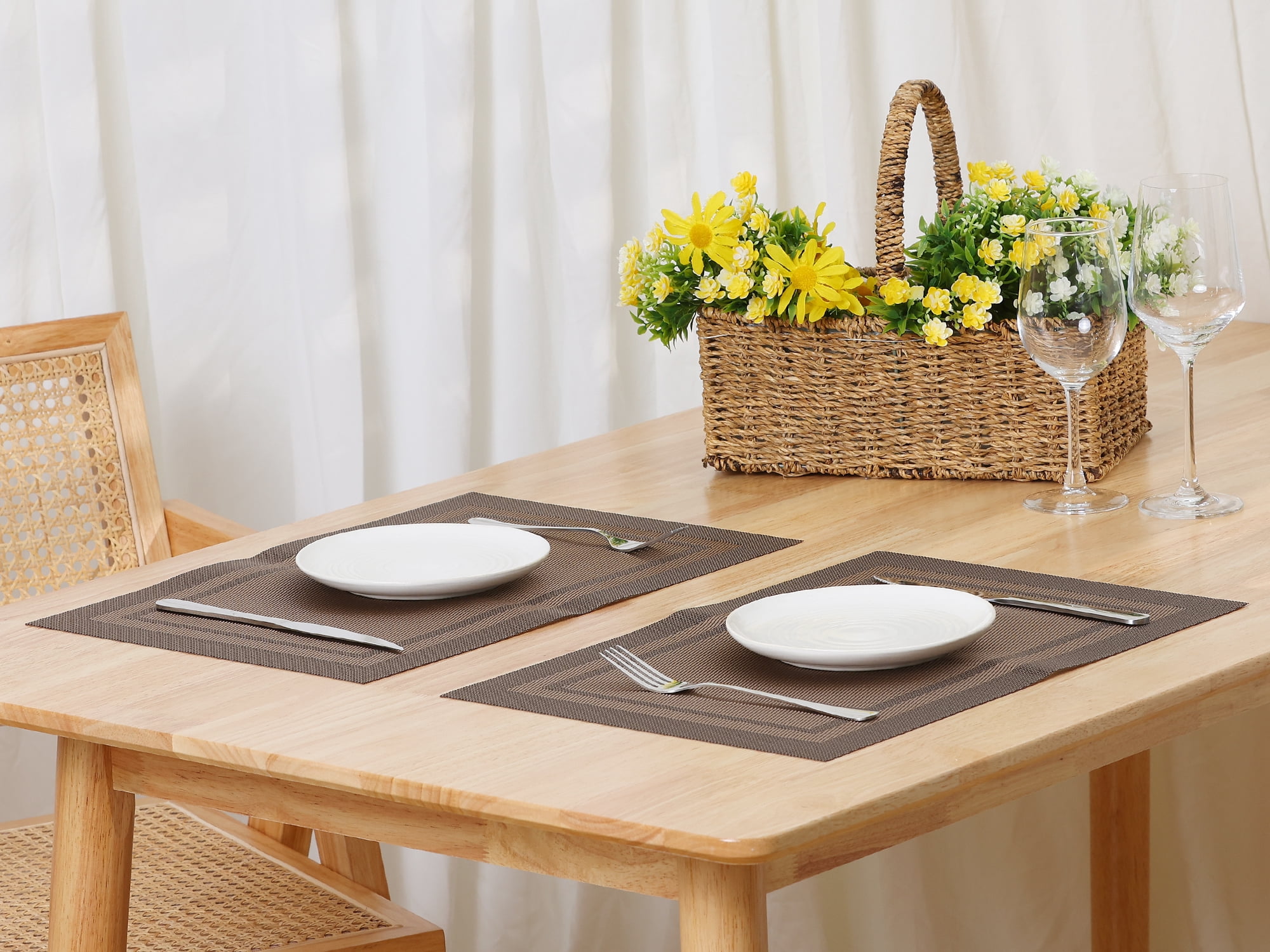 Unique Bargains Set of 6 Heat-resistant Washable Modern Polyvinyl Chloride Placemats Dark Coffee 18x12 Inch