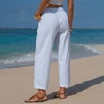 thumbnail image 4 of Delayuji Women's Linen Pants Striped Cropped Pants Casual High Waist Loose Fit Summer Beach Pants With Pockets Beach Vacation Clothing, 4 of 5
