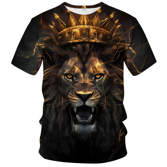 Rebaike Men's Lion Graphic T-Shirt King of the Jungle Design for Leo Zodiac & Animal Lovers