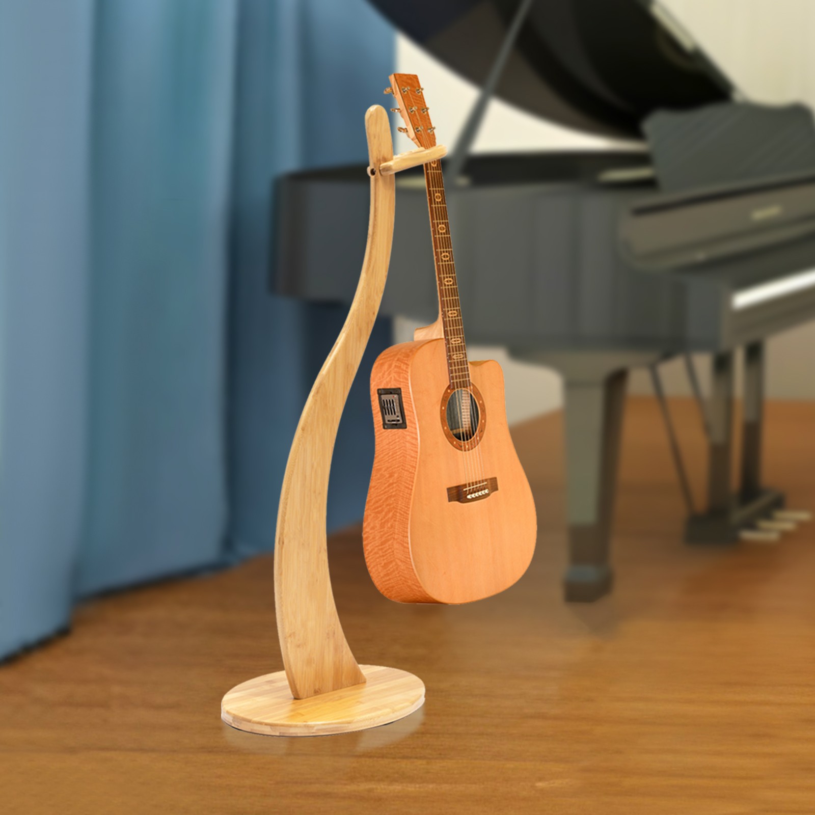40.55" Bamboo Guitar Stand With Non-slip Pads For Guitar Bass Display Rack Home