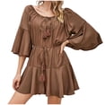 thumbnail image 1 of Womens Summer Off the Shoulder Jumpsuits Cotton Linen Short Rompers Long Sleeve Elastic Drawstring Tiered Flowy Jumpsuit, 1 of 7