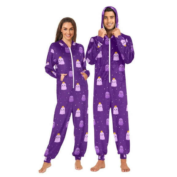 Adult Christmas Onesie Ghost Stars Adult Zipper One-Piece Pajamas Unisex Pajamas with Pockets