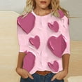 thumbnail image 1 of Styesk T-Shirts pour Femmes à Manches 3/4 Longueur, Imprimé Cœur, Hauts de Sortie, T-Shirts Confortables et Doux à Col Rond, Chandail à Enfiler, T-shirt Léger de Mode, Graphique de la Saint-Valentin, Grande Taille, Hauts Décontractés, 1 of 5