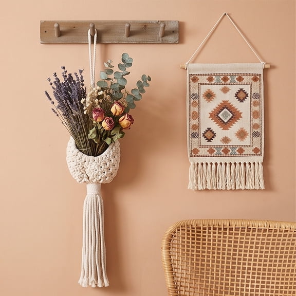 Hand-Woven Cotton Macrame Wall Hanging Basket Teardrop Planter with Tassel Boho Home Decor
