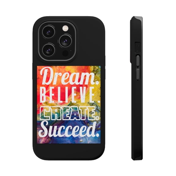 DistinctInk Tough Case for Apple iPhone 15 PRO (6.1" Screen), Compatible with MagSafe Charging - Dream Believe Create Succeed