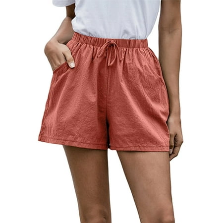 Sexy Dance Linen Shorts For Women Summer Elastic Waist Casual Drawstring  Beach Sports Shorts High Waist Pockets Shorts Hot Pants Beachwear 