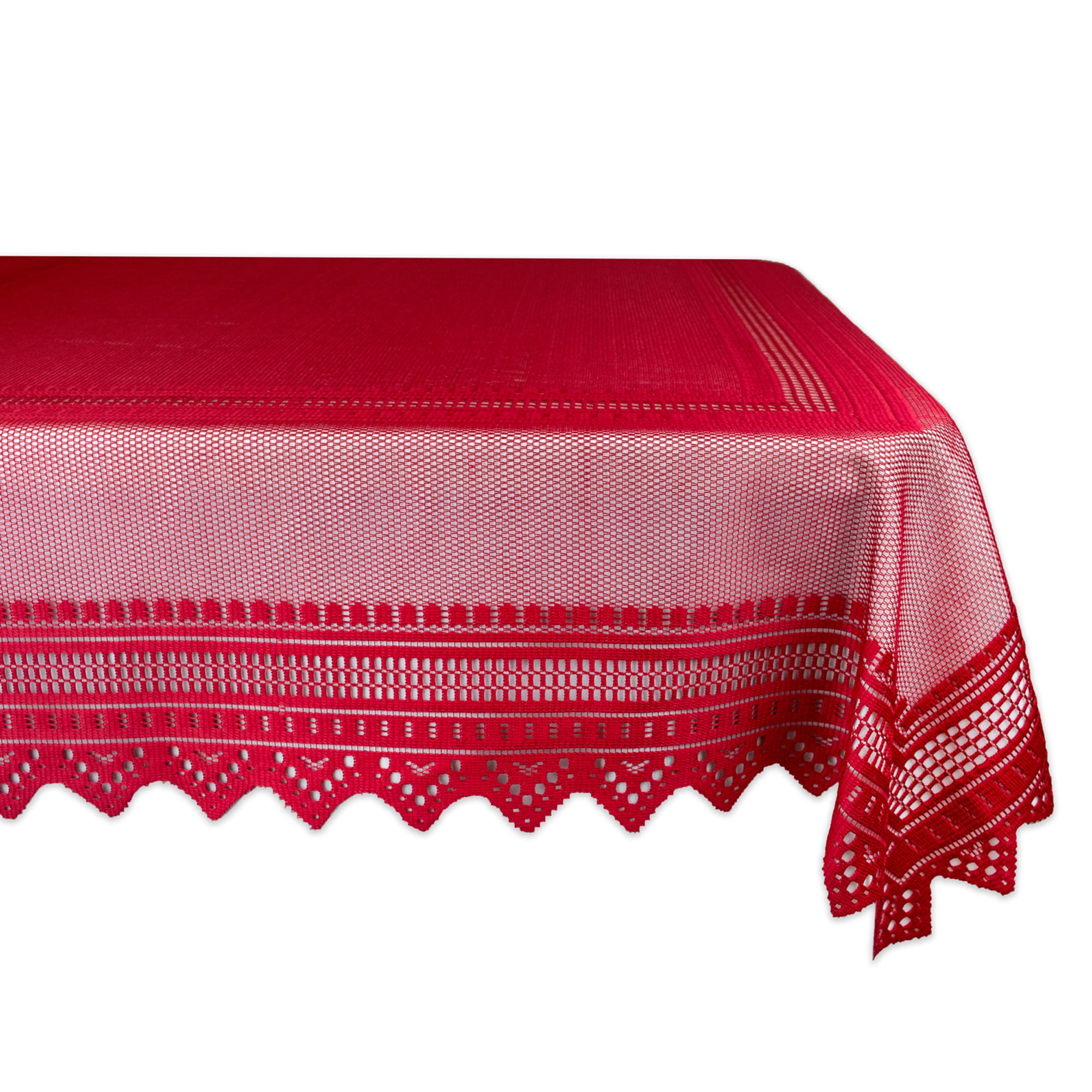 Red Nordic Lace Designed Rectangular Tablecloth 52" x 90"