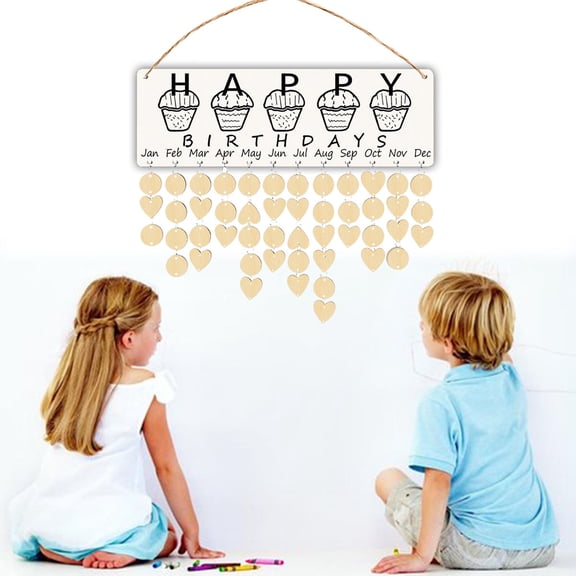 SHOWERORO Wooden Hanging Calendar Black Decorative Birthday Reminder Board for Home and Office