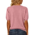 thumbnail image 4 of Womens Short Sleeve Sweater Summer V Neck Tops Casual Knit Shirts Lightweight Pullover Tops Pink XL, 4 of 5