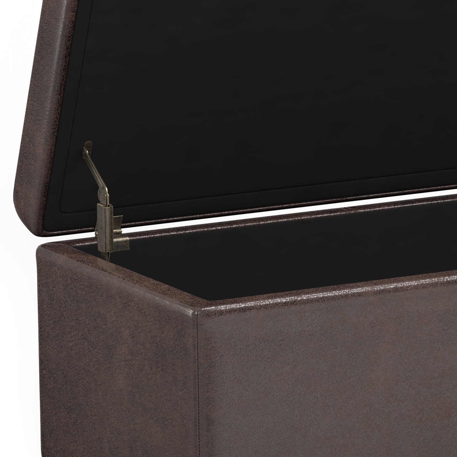 Avalon 54 inch Wide Contemporary Extra Large Storage Ottoman Bench in Distressed Brown Vegan Leather