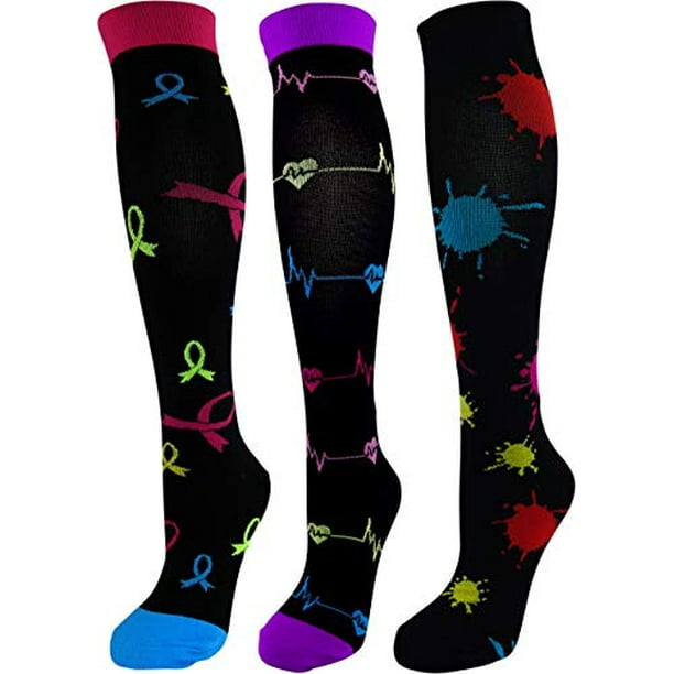 3 Pair Colorful Designs Moderate Graduated Compression Socks 15-20 mmHg ...