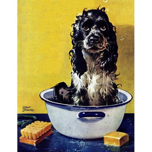 Marmont Hill "Butch Gets a Bath" by Albert Staehle Painting Print on Canvas