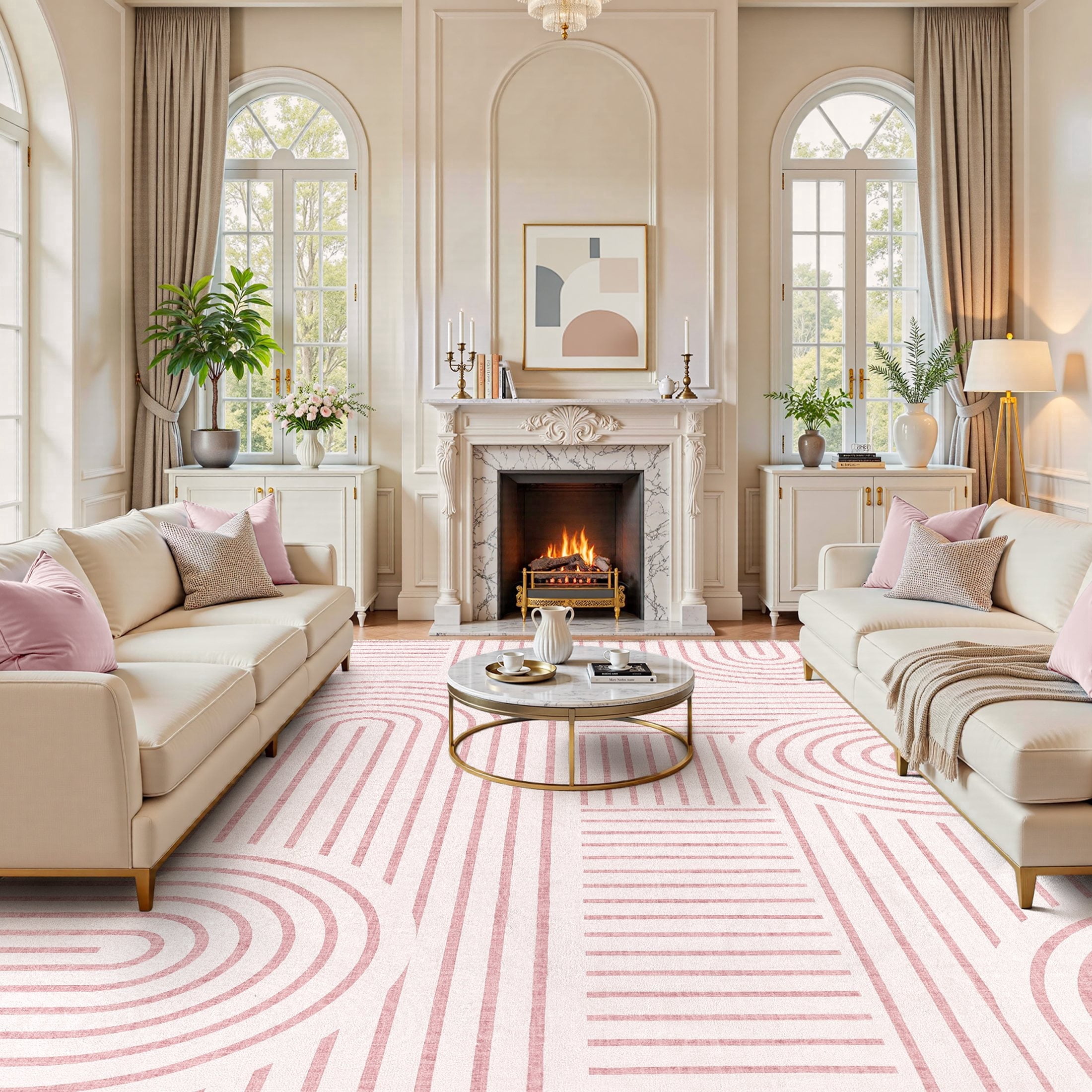 MICGEEK 8'x10'Washable Area Rugs for Living Room, Washable Non-slip Soft Indoor Modern Vintage Rug for Bedroom Dining Room Office Home Decor Carpet,Pink