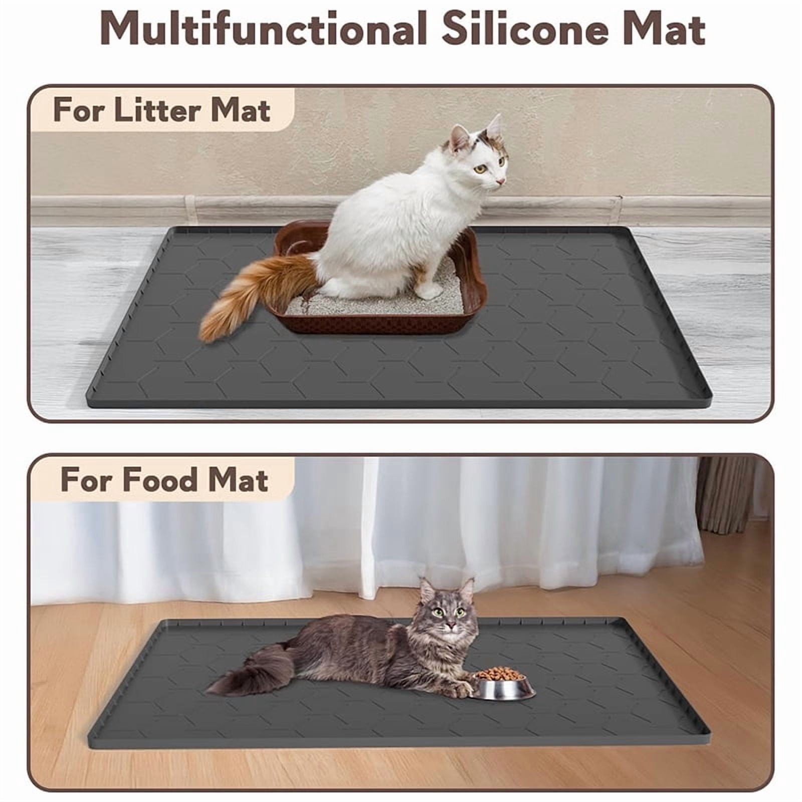 FACCAIL Silicone Cat Litter Trapping Mat, Waterproof/Urineproof Cat Litter Box Mat, Cat Litter-Collecting Pad for Floor, Soft & Pet-Friendly (34"x 22"- Black)