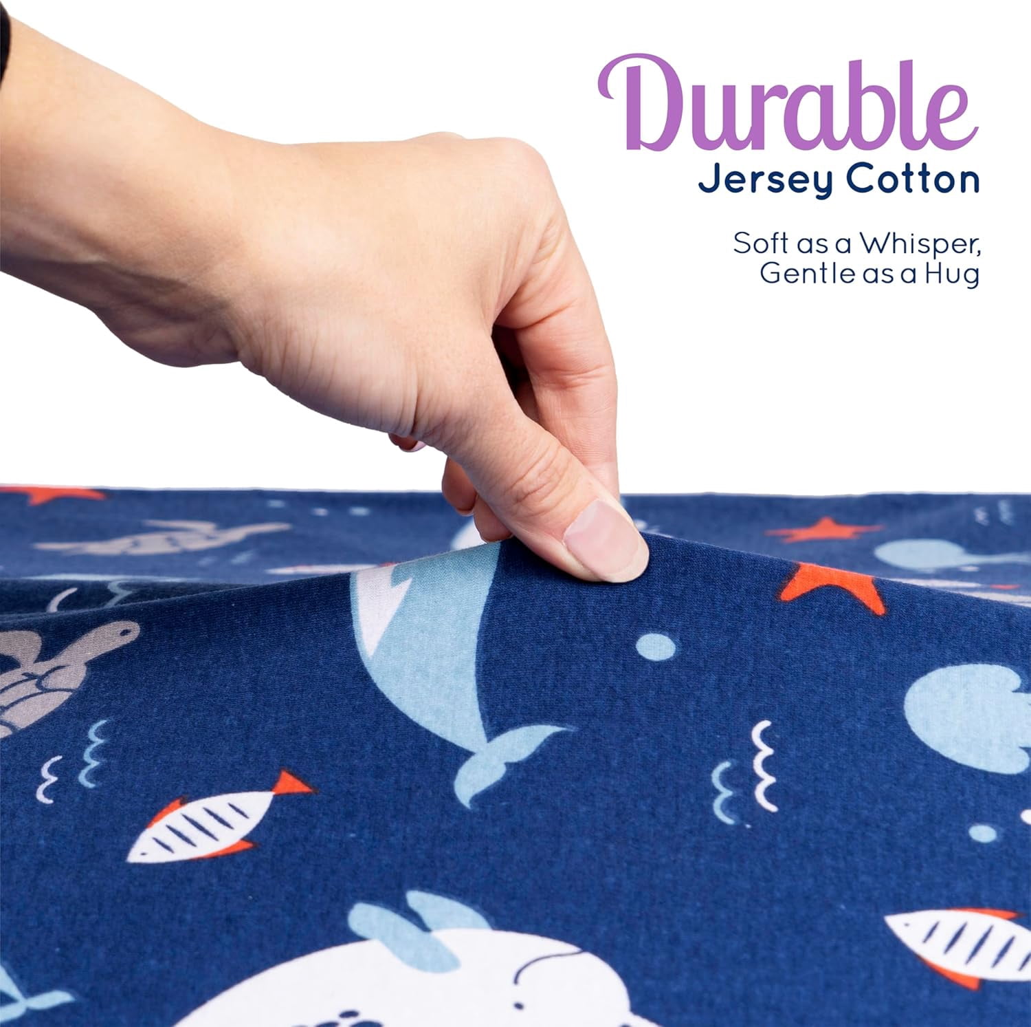 Fitted Crib Sheets 3 Pack by GROW WILD - Soft Jersey Cotton Toddler Sheet | Baby Crib Bedding Set for Boys | Crib Mattress Sheets and Boys Toddler Bed Sheets | Ocean Blue Crib Sheets Whale Turtle