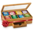 thumbnail image 1 of Premium Bamboo Tea Box Organizer - Wood Tea Chest with Slide-Out Drawer & Acrylic Window, Magnet Lid Keeps Teabag Fresh - Countertop & Cabinet Storage Organization (Teabags Not Included), 1 of 8