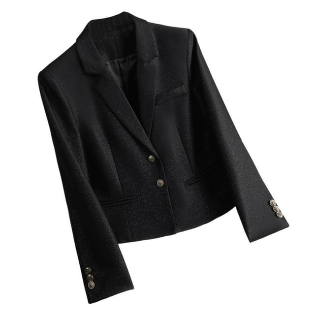 Suit Jacket for Women with Notched Lapel and Button Closure, Solid Color Design, Polyester-Spandex Blend, Regular Length, Casual Wear