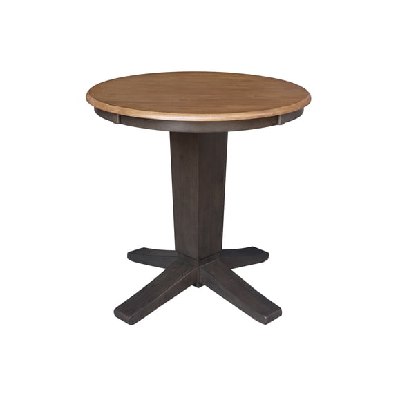 30" Solid Wood Round Top Pedestal Dining Table in Hickory/Washed Coal
