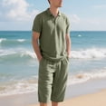thumbnail image 5 of RYDCOT Mens 2 Pieces Cotton Linen Set Lapel Short Sleeve Shirts Casual Yoga Capri Pants Summer Beach Outfits Army Green, 5 of 9
