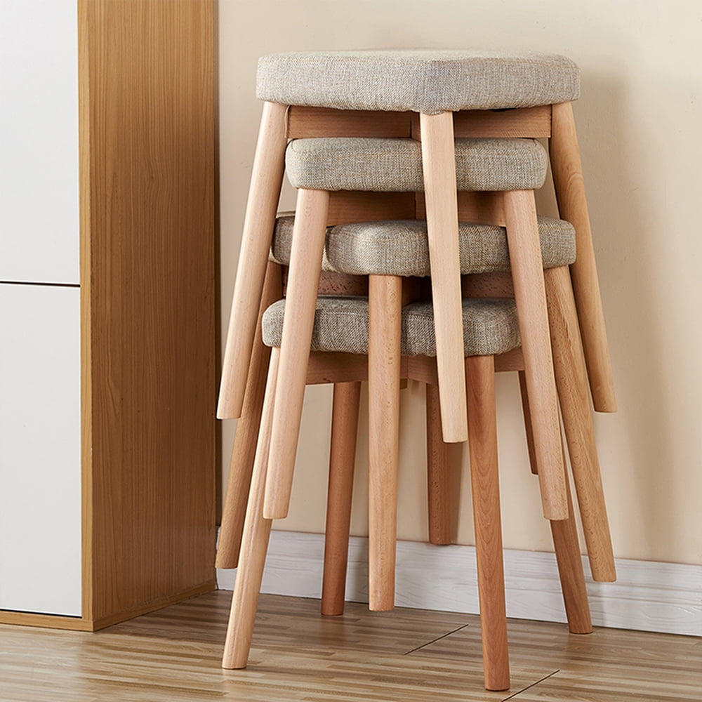 Wooden Stackable Stool Solid Wood Stool Fabric Cover Seat Cushion Square Padded Home and Commercial Backless Chair for House Restaurant Cafe Bar Walmart